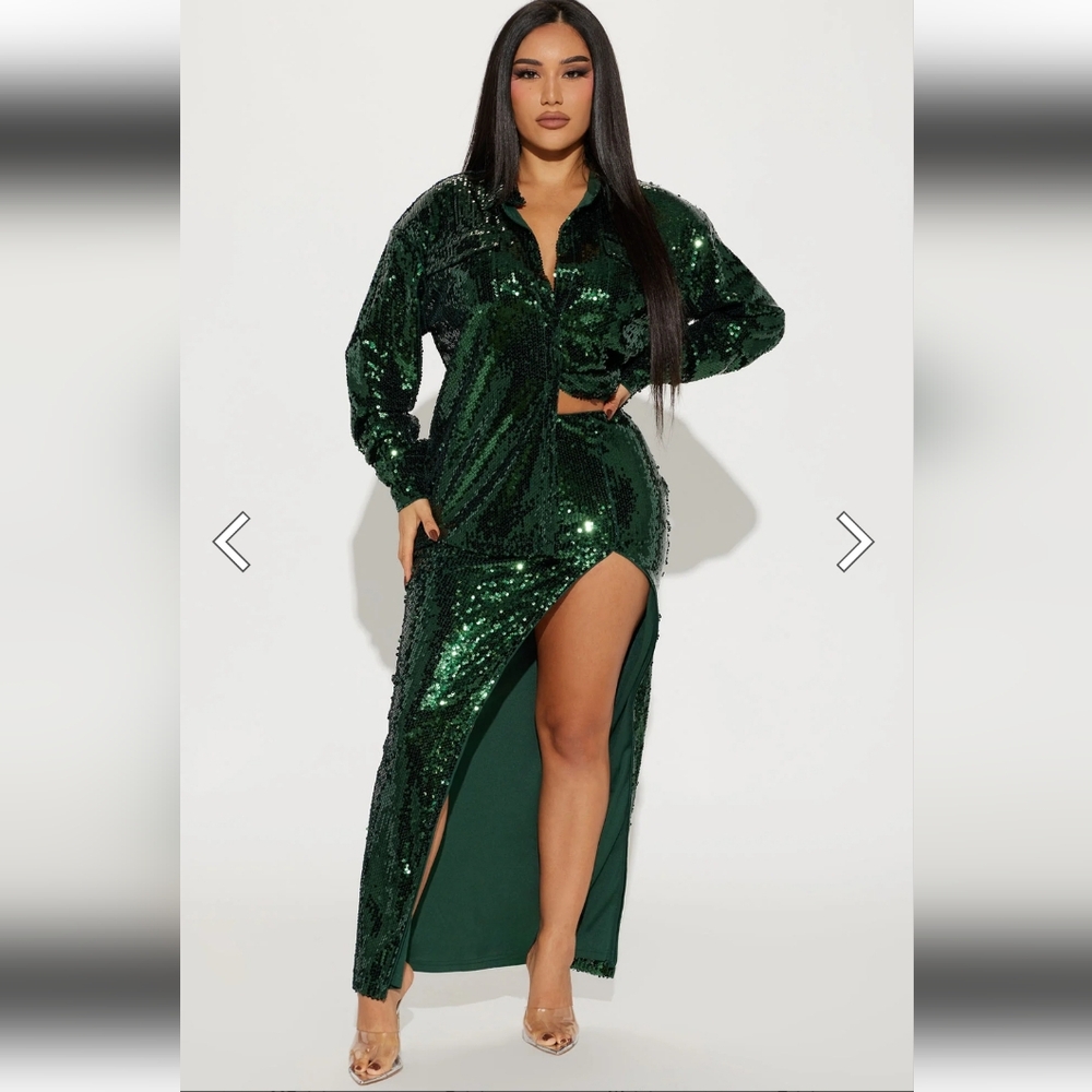 💖💖 NWT Fashion Nova Secret Obsession Green Sequin Matching  Skirt Set 1X